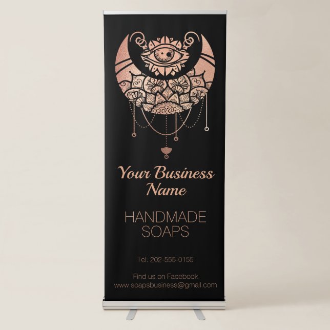 Elegant Rose Gold Crescent Moon Retractable Banner (Front)