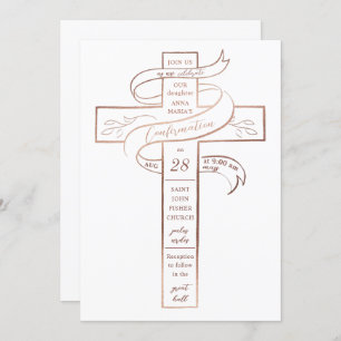 Elegant Rose Gold Cross Christian Confirmation Invitation