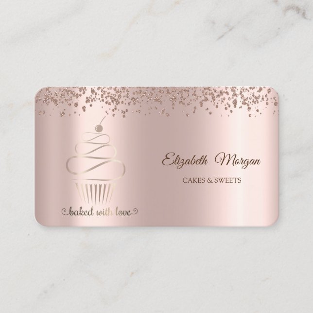 Elegant Rose Gold Cupcake,Sweets Business Card (Front)