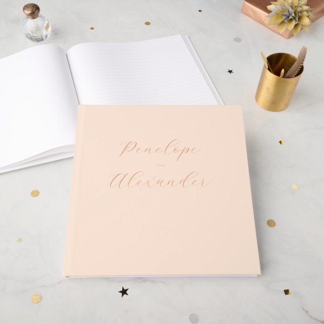 Elegant Rose Gold Cursive Wedding Guest Book (Front Open)