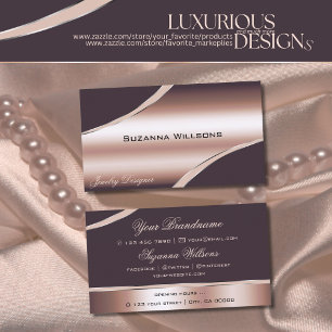 Elegant Rose Gold Curved Decor Lines Shimmering  Business Card