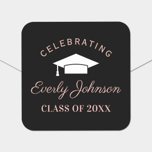 Elegant Rose Gold Custom 2025 Graduation Party Square Sticker
