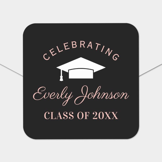 Elegant Rose Gold Custom 2025 Graduation Party Square Sticker (Creator Uploaded)