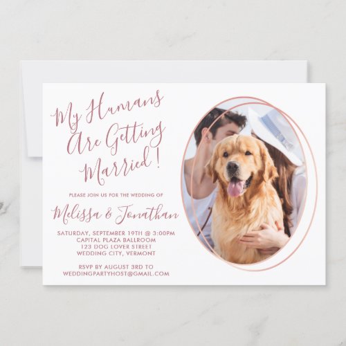 Elegant Rose Gold Custom Pet Photo Dog Wedding Invitation