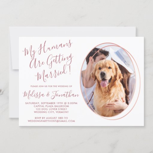 Elegant Rose Gold Custom Pet Photo Dog Wedding Invitation | Zazzle