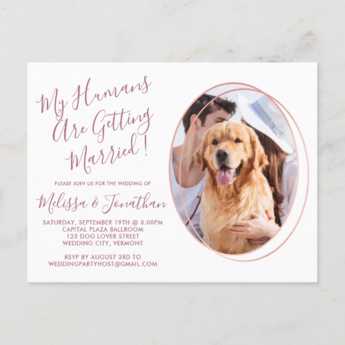 Elegant Rose Gold Custom Pet Photo Dog Wedding Invitation Postcard