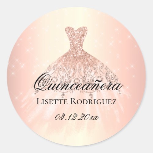 Elegant Rose Gold Custom Quinceanera Classic Round Sticker