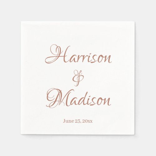 Elegant rose gold Custom script name date Wedding Napkins