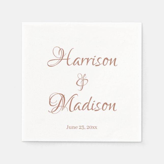 Elegant rose gold Custom script name date Wedding Napkins (Front)