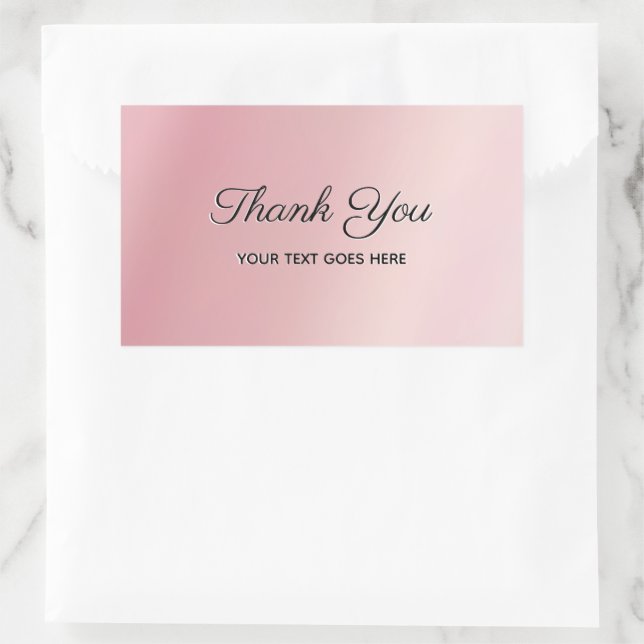 Elegant Rose Gold Custom Text Thank You Luxe Rectangular Sticker (Bag)