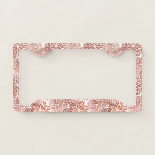 Elegant Rose Gold Dahlia Floral License Plate Frame