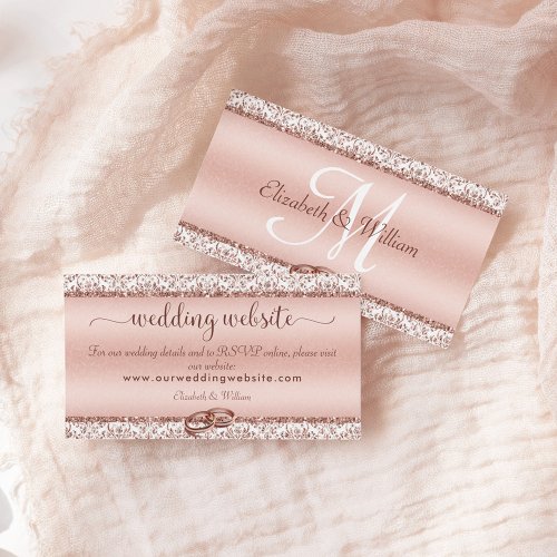 Elegant Rose Gold Damask Monogram Wedding Website Enclosure Card