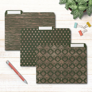 Elegant Rose Gold Dark Green Patterns File Folder