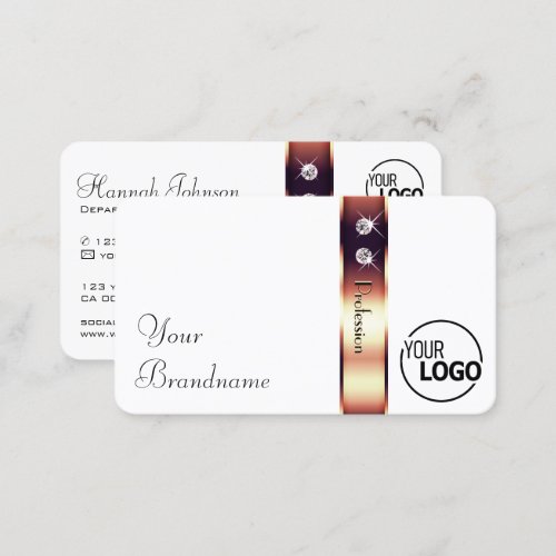 Elegant Rose Gold Decor on Black Diamonds and Logo Business Card