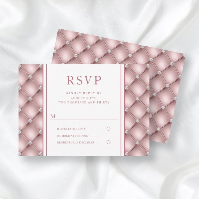 Elegant Rose Gold Diamond Tufted Wedding  RSVP (Creator Uploaded)