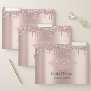 Elegant Rose Gold Diamonds Lips, Drips  File Folder