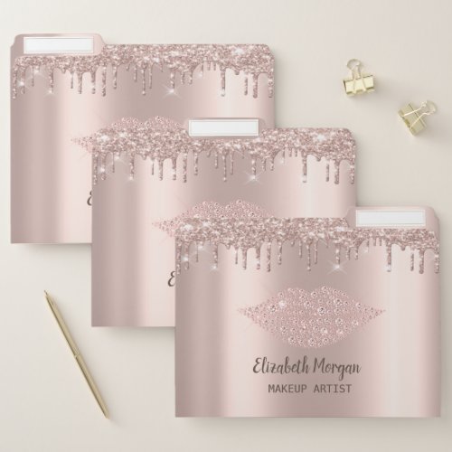 Elegant Rose Gold Diamonds Lips Drips  File Folder