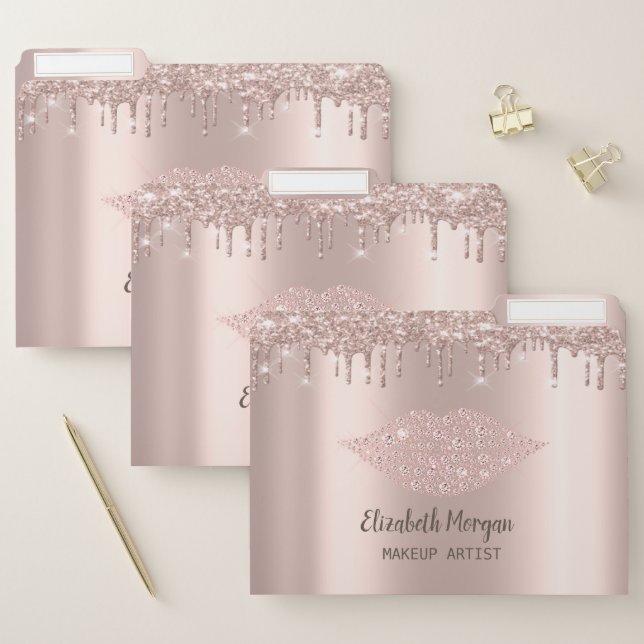 Elegant Rose Gold Diamonds Lips, Drips  File Folder (Set)
