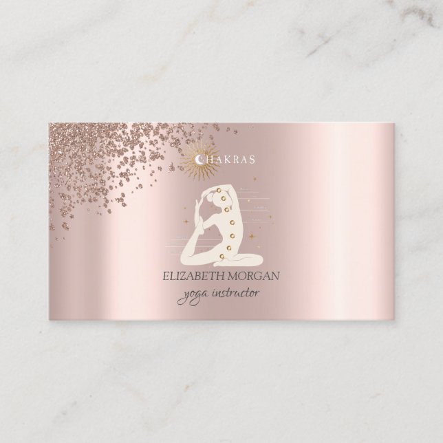  Elegant Rose Gold Diamonds Yoga Girl Silhouette Business Card (Front)