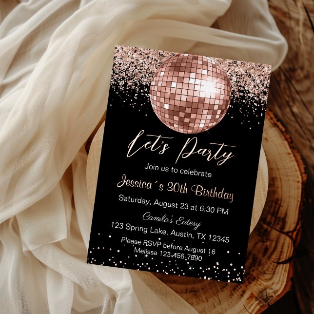 Elegant Rose Gold Disco Ball Let's Party Birthday Foil Invitation (Creator Uploaded)