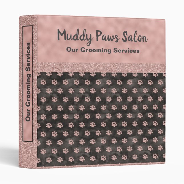Elegant Rose Gold Dog Grooming Salon 3 Ring Binder (Front/Spine)