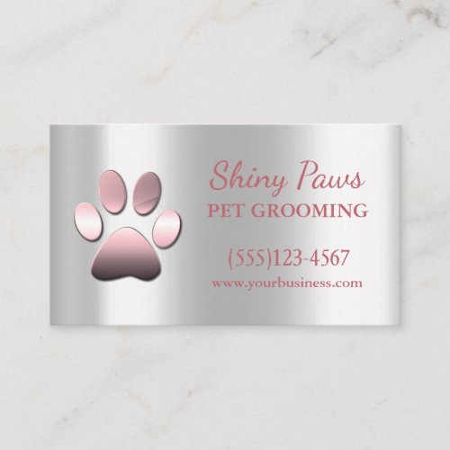 Elegant Rose Gold Dog Paw Pet Grooming Service Business Card