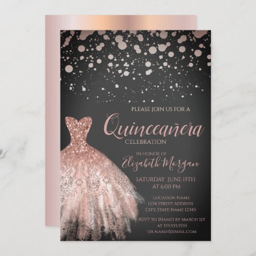 Elegant Rose Gold DotsDress  Quinceaera Invitation