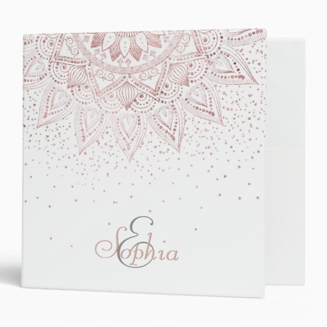 Elegant Rose Gold Dots Mandala 3 Ring Binder (Front/Inside)
