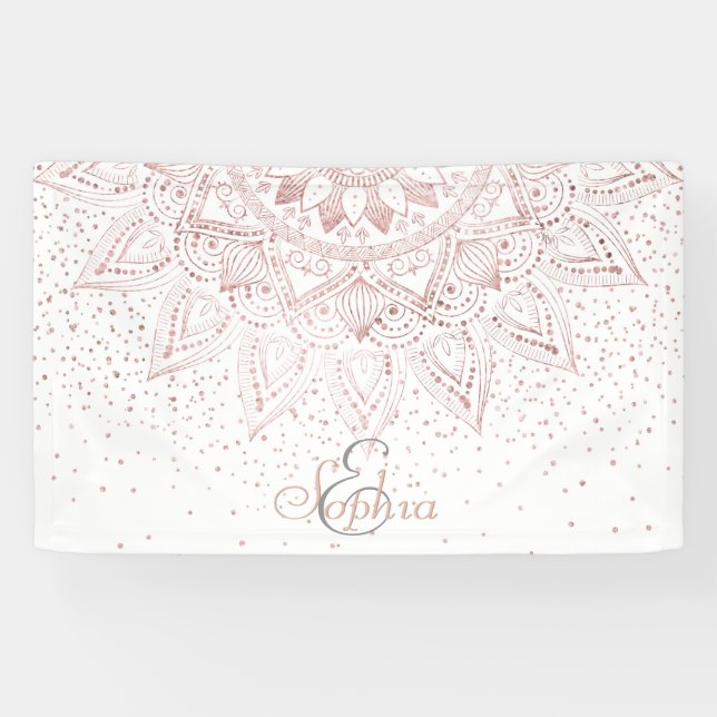 Elegant Rose Gold Dots Mandala Banner (Horizontal)