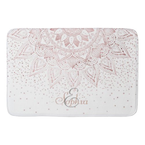 Elegant Rose Gold Dots Mandala Bathroom Mat