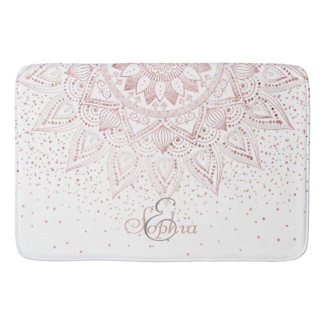 Elegant Rose Gold Dots Mandala Bathroom Mat (Front)