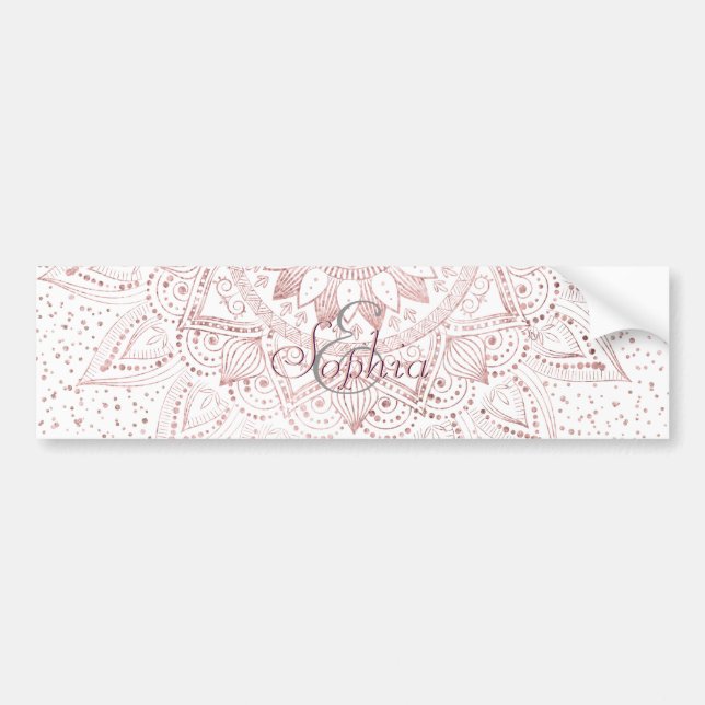 Elegant Rose Gold Dots Mandala Bumper Sticker (Front)