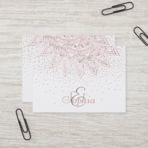 Elegant Rose Gold Dots Mandala Business Card