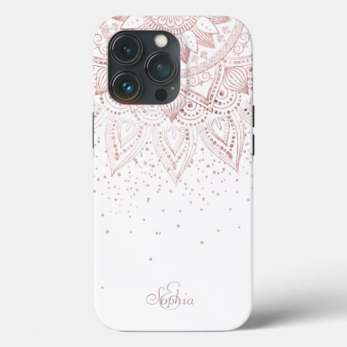 Elegant Rose Gold Dots Mandala iPhone 13 Pro Case