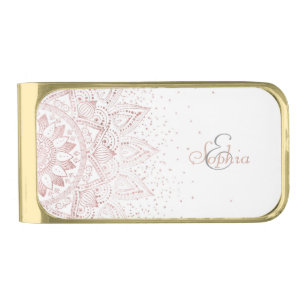 Elegant Rose Gold Dots Mandala Gold Finish Money Clip