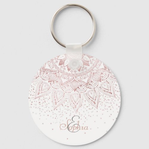 Elegant Rose Gold Dots Mandala Keychain