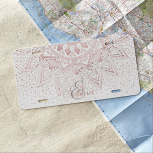 Elegant Rose Gold Dots Mandala License Plate