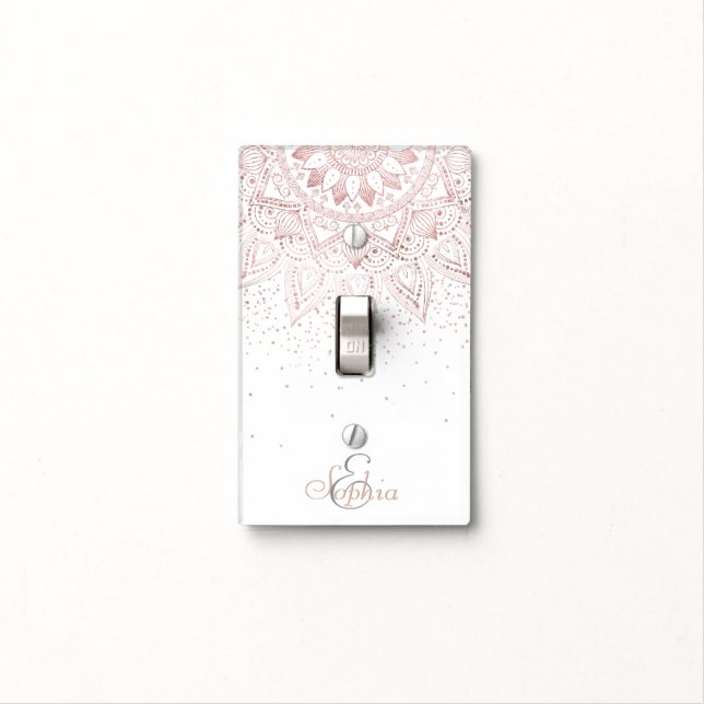 Elegant Rose Gold Dots Mandala Light Switch Cover (In Situ)
