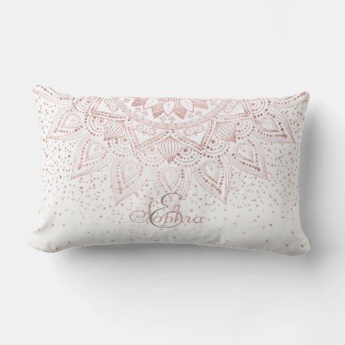 Elegant Rose Gold Dots Mandala Lumbar Pillow
