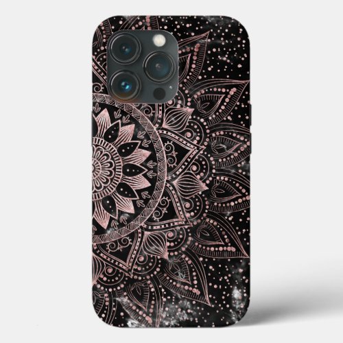 Elegant  Rose Gold Dots Mandala Marble  iPhone 13 Pro Case