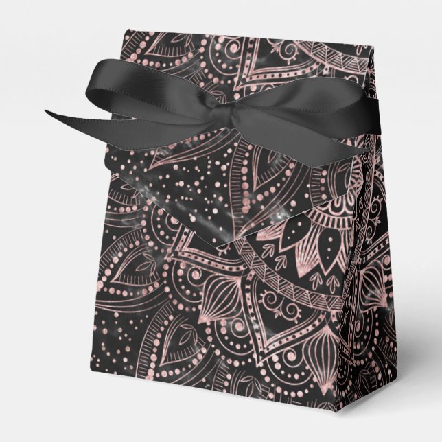 Elegant  Rose Gold Dots Mandala Marble  Favor Boxes (Front Side)