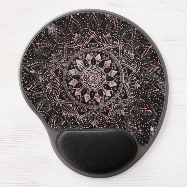 Elegant  Rose Gold Dots Mandala Marble  Gel Mouse Pad (Front)