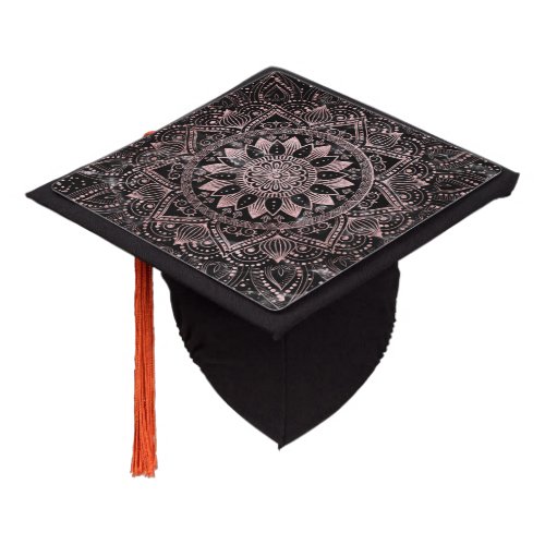 Elegant  Rose Gold Dots Mandala Marble  Graduation Cap Topper