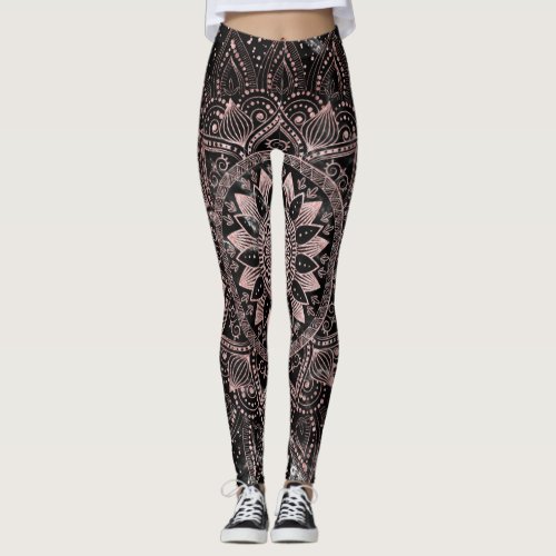 Elegant  Rose Gold Dots Mandala Marble  Leggings