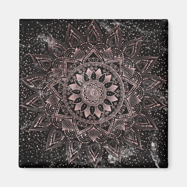 Elegant  Rose Gold Dots Mandala Marble  Magnet (Front)
