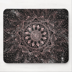 Elegant Rose Gold Dots Mandala Marble Mouse Pad