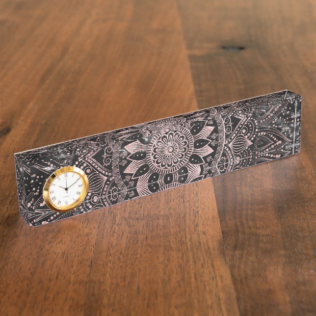 Elegant  Rose Gold Dots Mandala Marble  Name Plate (Side)