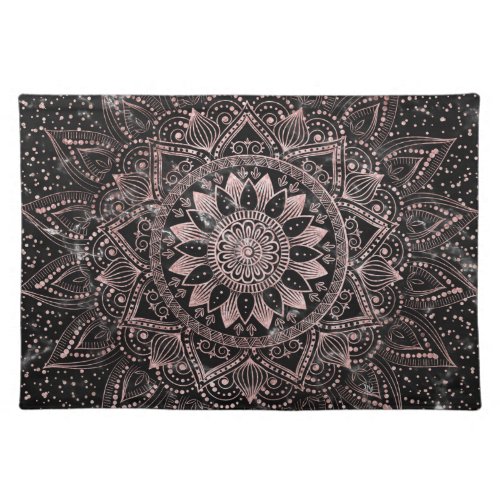 Elegant  Rose Gold Dots Mandala Marble  Placemat