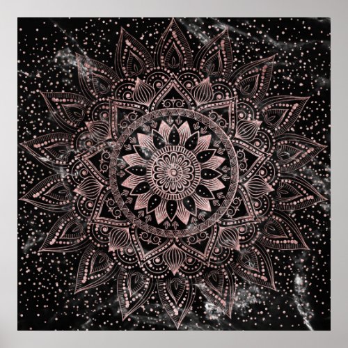 Elegant  Rose Gold Dots Mandala Marble  Poster