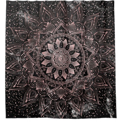 Elegant  Rose Gold Dots Mandala Marble  Shower Curtain